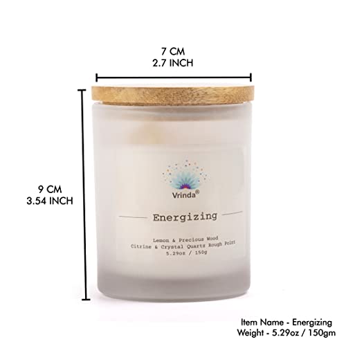 Vrinda® Energising Glass Scented Candle with Crystals, Soy Blend. Approx. 5.29Oz