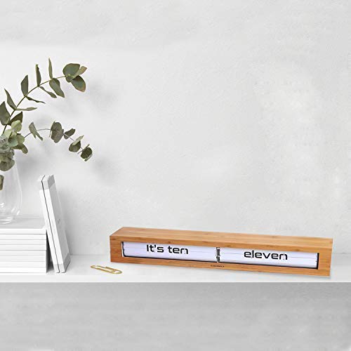 Cloudnola Texttime Wood Wall and Tabletop Flip Clock and Wall Decor, Bamboo and White, 24 inches Wide, Battery Operated Digital Display, Perfect for Living Room, Kitchen, Bedroom, Office and More!