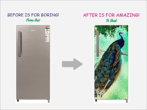 RK Digital Mart Peacock Fridge Stickers | Single Door Fridge Stickers | Refrigerators Stickers with Self-Adhesive Stickers Easy to Apply (Size:120 x 61cm)