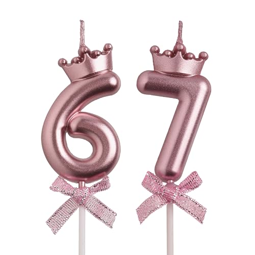 AOOLADA 67th 76th Birthday Candles, Gold 76 67 Year Old Number Birthday Candles, Birthday Party Decorations Cake Topper Gifts for Men Women