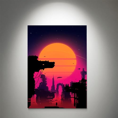 GADGETS WRAP Canvas Gallery Wrap Framed for Home Office Studio Living Room Decoration (11x14inch) - Cyberpunk City