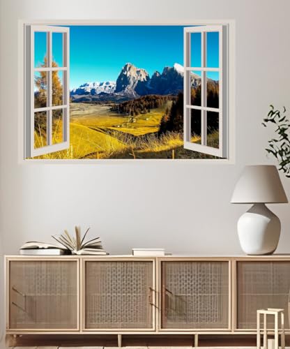 JVERF - JZZA27291 Scenery Mountains Fields| Self-Adhesive Open Window Wall Sticker