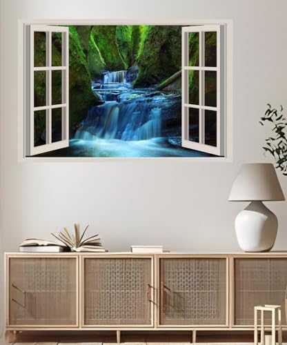 JVERF - JZZA27676 Scotland Waterfalls Finnich Glen Cave Crag Moss| Self-Adhesive Open Window Wall Sticker