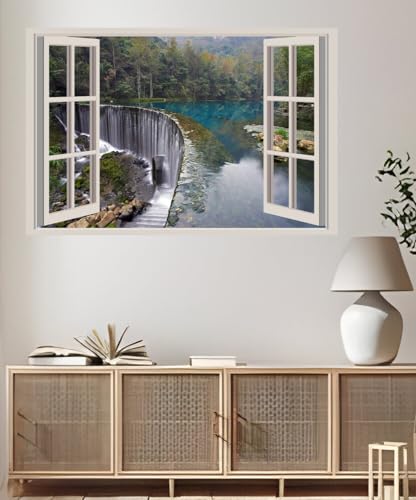 JVERF - JZZA19496 Croatia Parks Waterfalls| Self-Adhesive Open Window Wall Sticker