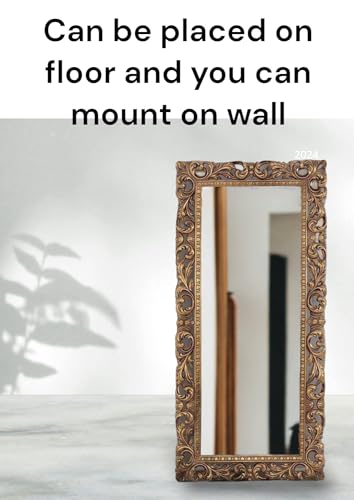 AESTHETIC DECOR (4x2.5 Wooden Carved Wall Mirror Frame Solid Wood, | with Out Mirror | Crown Pattern