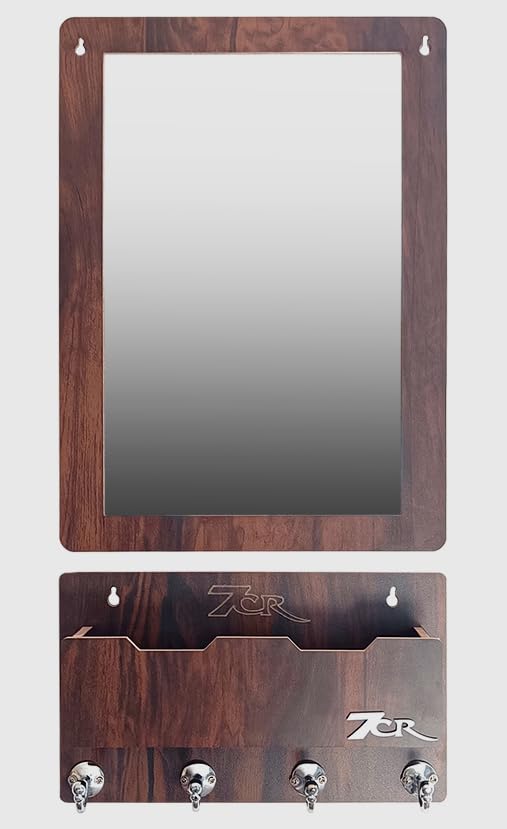 7CR Wooden Wall Mounted Dressing Mirror with Accessories Shelf and Beautiful ball hook for hanging items