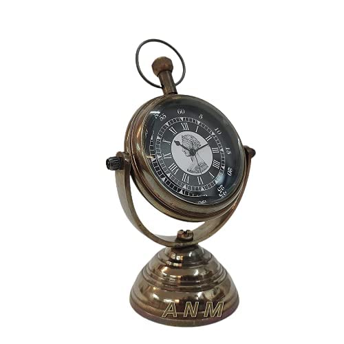 DANMART Antique Style Brass Desk Clock Vinatge Style Table Desk Decorative 4 inch