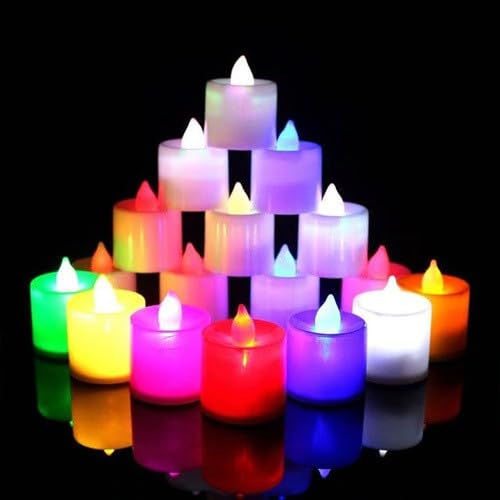 B S NATURAL New Year Plastic Flameless and Smokeless Diya Candle Battery Operated/Powered Tea Light (Multicolour) - Pack of 24