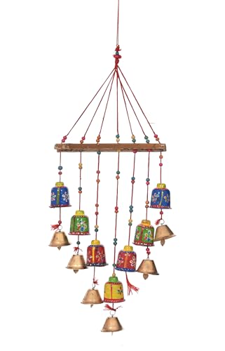 Brown Leaf Handmade Rajasthani Handcrafted Wooden Elephant Wall Hanging Home Décor Wind Chimes with Bells for Temple, House, Festivals Diwali Gift Festive Decoration(Pack of 1) (Bell Design)