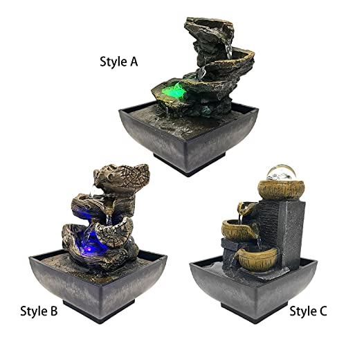 CALANDIS® Indoor Tabletop Fountain Waterfall Resin with LED Lights for Desk Garden Style A'