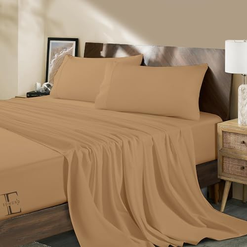 EDMUND -Queen Size Cotton Bedsheet | 600 TC Egyptain Cotton Bedsheet Set Queen Size Bedsheet (92"X102" Inches) with 2 Pillow Covers |Queen Size -Beige