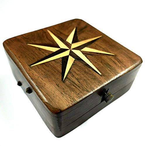 TGA Wooden Desk Clock Compass Collectible Wood Box Gift