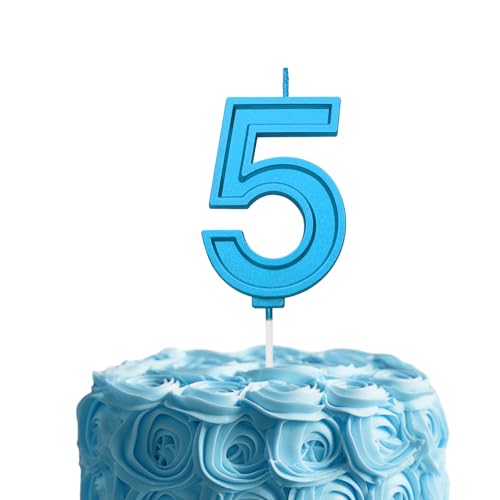 Blue 5 Number Birthday Candle for Cake, 2.76 Inch Number Cake Candles for Wedding Anniversary Decoration Happy Birthday Party Celebration