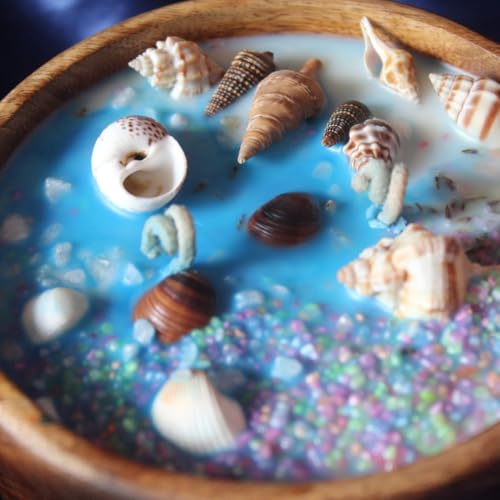 Bright Vela Ocean Wooden Bowl Candle(Theme), 100% Coconut Wax and Sea Shells with Natural Fragrance Oil. (Unscented)