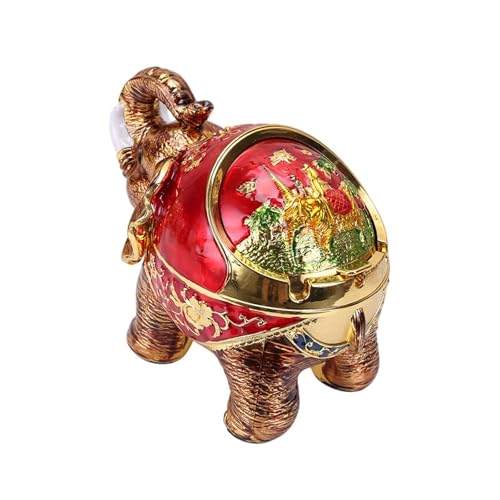LR Decor E-Shop Elephant Ashtray Car Metal Ashtray for Patio Outside Office Home Use Bedroom Red