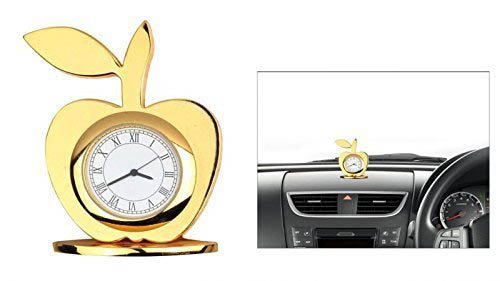 Lavanaya Silver Brand - Gold Plated Apple Shape Table Clock with Red Velvet Box (12X12X2 CM,Gold, Red) Clock for Table Stylish