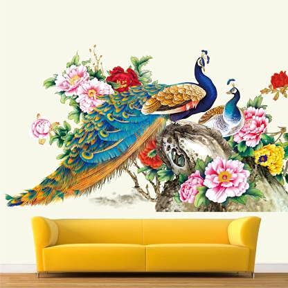 Walltech Set of 2 Wall Sticker Bird House On A Branch and Royal Peacock Wall Sticker