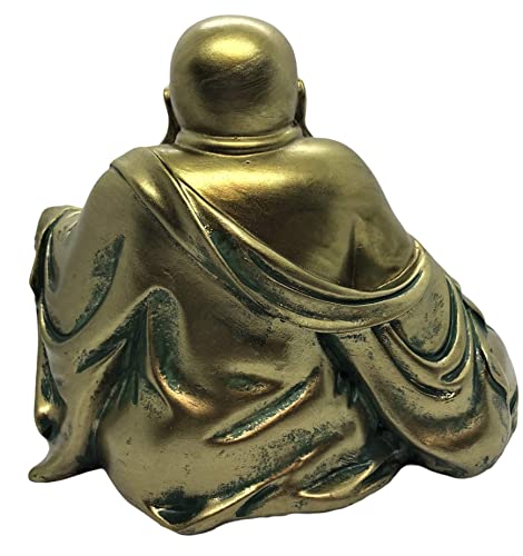 Zensational Happy, Laughing Buddha Statue – 6.5” Inches High - Handmade, Antique Gold Style - for Feng Shui Good Luck, Wealth and Happiness – Essence of Joy