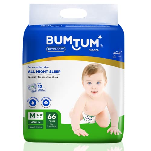 Bumtum Baby Diaper Pants, Medium Size, 66 Count, Double Layer Leakage Protection Infused With Aloe Vera, Cottony Soft High Absorb Technology (Pack of 1)