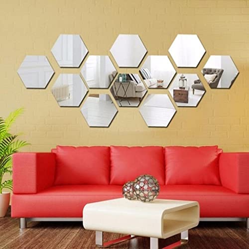 ATORSE® 12X 3D Hexagon Wall Stickers Mirror Acrylic DIY Home Decor Silver 40X23Mm