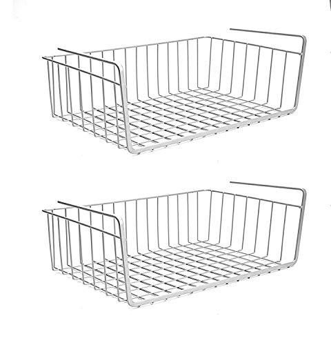 Styleys Metal Under Shelf Basket Wire Rack for Extra Cabinet Storage 13.5-inch (13.5 Inch 2 Pcs White) - S11027A