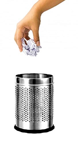 stainless steel Open-Top Zero to Infinity Perforated Round Dustbin for Dry Waste (Silver, 8 X12 inches)