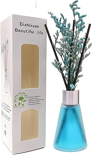 The Decor Affair 1 Pcs Handcrafted Glass Perfume Essential Oil Diffuser Bottle with Exquisite Preserved Blossoms (Blue Wind Chimes)