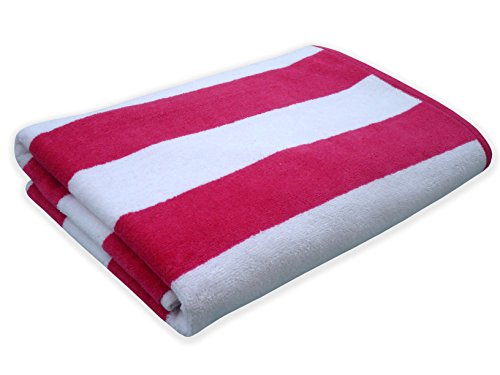 DIVINE OVERSEAS Cabana Stripes Super Soft 100% Cotton Velour 500 GSM 30" x 60" Inches (1 Piece Bath Towel, White & Pink)