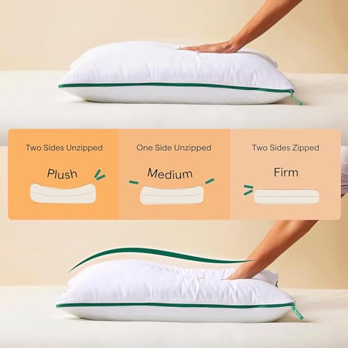 9villa Microfiber Hybrid Pillow with Adjustable Zipper-Provides Back and Neck Pain Relief - Ideal Back, Stomach and Side Sleeper Pillow - Cooling-Infused Pillow (Size, 27x18 inches) Set of (4)