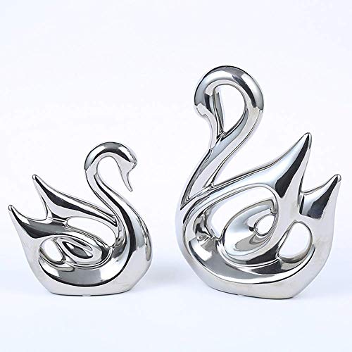 Anding Creative Home Decoration Ceramic Animal Statue Decoration Crafts Swan Lover (LY1269-Silver) Sculpture Souvenir Gift