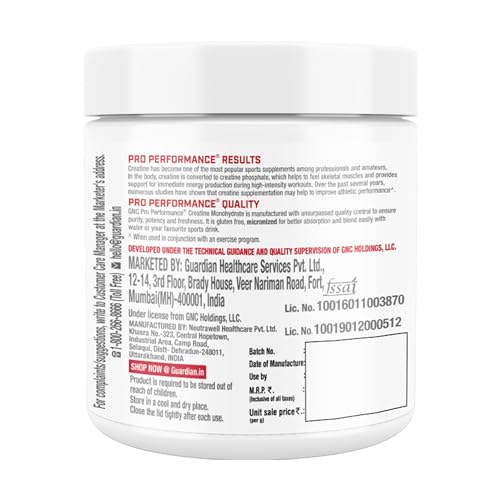 GNC Pro Performance Pure Micronized Creatine Monohydrate | 100 gm | 33 Serving | Instantized | Fuels Muscles | Increase Muscle Mass | Rapid Absorption | Lab Tested | Unflavoured | Boosts Athletic Performance | Imported