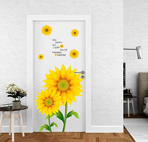 Divine Designs™ PVC Vinyl Self-Adhesive Sunflowers Shining Door Sticker for Living Room, Bedroom, Office Wall Decoration (20 X 42 INCH) Pack 1