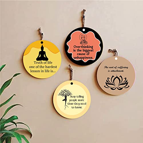 woopme® 4 PCs Buddha Quotes Printed Wall Hanging For Home Office Restaurant Hall Wall Decor 8 x 8 Inch