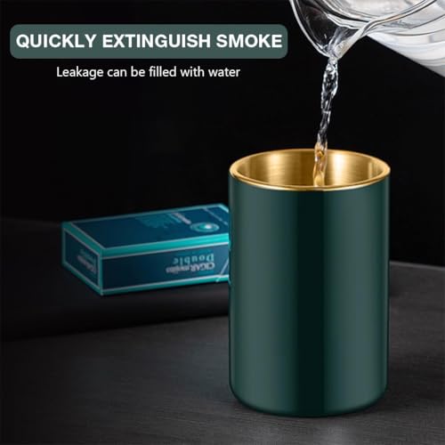 Blenzop Car Ash Tray Stainless Steel Ashtray, Green Windproof Ashtray with Funnel Lid, Car Ash Tray Table Ash Tray for Home Office