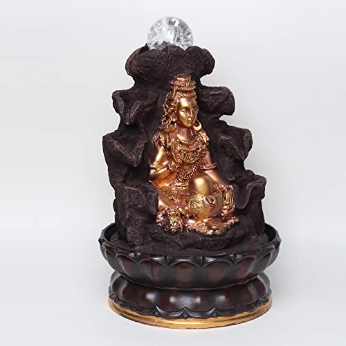 VIVARS Lord Shiva Tabletop Waterfall Fountain Relaxing Indoor Decoration, Lord Shiv Ji Waterfall Kit with Crystal Ball with Led Light for Home Office Decor (Lord Shiva Ji)
