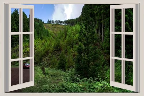 JVERF - JZZA26510 Portugal Roads Forests Sao Miguel Azores| Self-Adhesive Open Window Wall Sticker