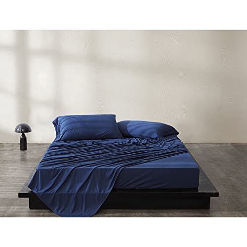 Calvin Klein Home Modern Cotton Harrison 1 Piece Flat Sheet, King Size, Cotton (Midnight)