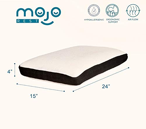 MOJOREST Orthopedic Memory Foam Pillow Bed Pillow with Removable Zip Cover, King/Large Size (24 inches Lx15 Bx4 H) (White, Premium Outer Cover, Queen Size), pack of 1