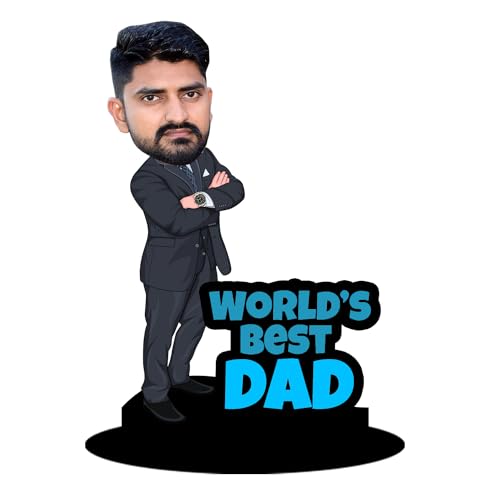 Prints Club Customised Caricature World's Best Dad Personalized Gifts for Friends & Family 8inch with Cusomised Wooden Base