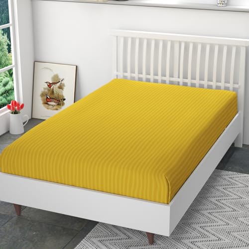 Impression Hut 200 TC 100% Polycotton Solid & Printed Supersoft Bedsheet for Living Room Flat Single Bed Without Pillow Covers Soft/Breathable Wrinkel Free -60X90 Inches -Yellow Stripe