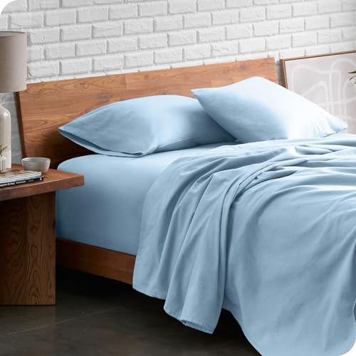 Bare Home Flannel Sheet Set 100% Cotton, Velvety Soft Heavyweight - Double Brushed Flannel - Deep Pocket (Split King, Light Blue)