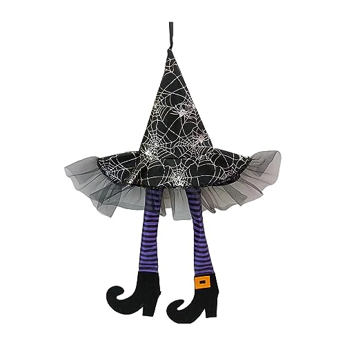 SAZ DEKOR Witch Legs Hat Hanging Sign Horror Party Ornament for Mantel Parties Bedroom Violet