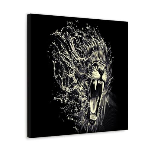 GADGETS WRAP Canvas Gallery Wrap Framed for Home Office Studio Living Room Decoration (17x17inch) - Lion Splash Face