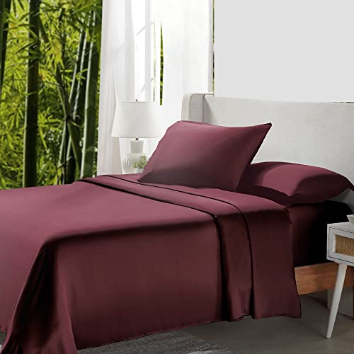 California Design Den Rayon from Bamboo Sheets King Size Set, Luxury Cooling Sheets King Size Bed, Burgundy Sheets with Deep Pocket Fitted Sheets (King, Burgundy)