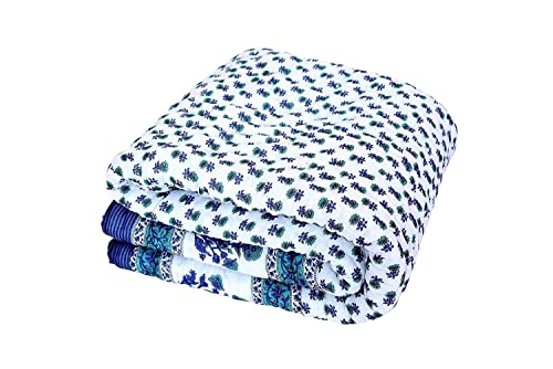 SWEP AND SHOP Traditional Famous Jaipuri Beautiful Floral Print in White and Blue Jaipuri Rajai/Quilt Single/Bed/Comforter/AC Quilt/Cotton,Lightweight Pack of 1