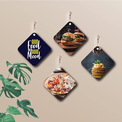 woopme® 4 PCs Food Quotes Printed Wall Hanging For Home Office Restaurant Hall Wall Decor (8 x 8 Inch)