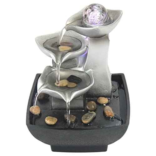 CALANDIS 3-Tier Tabletop Fountain Automatic Pump Meditation with LED Light for Indoor