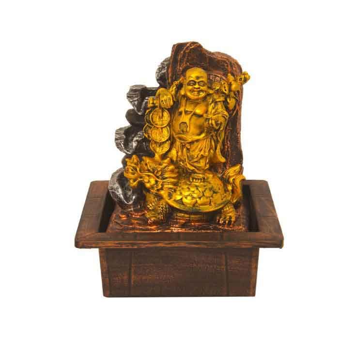 Art N Hub Laughing Buddha Home Decorative Water Fountain Best Home and Office Inauguration Gift Items | Built (21 x 18 x 25 CM | Golden Copper & Silver)