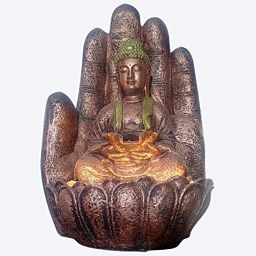 Anaya Decore Embossed Palm Buddha Fountain for Home - Elegant Dcor | Fiber Plastic