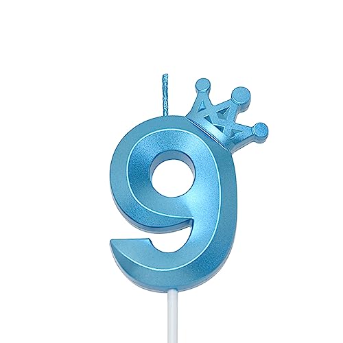 3.15 inch Blue Number 9 Birthday Candles,Blue Cake Number Candles, Numeral 9 Cake Topper for Birthday Decorations